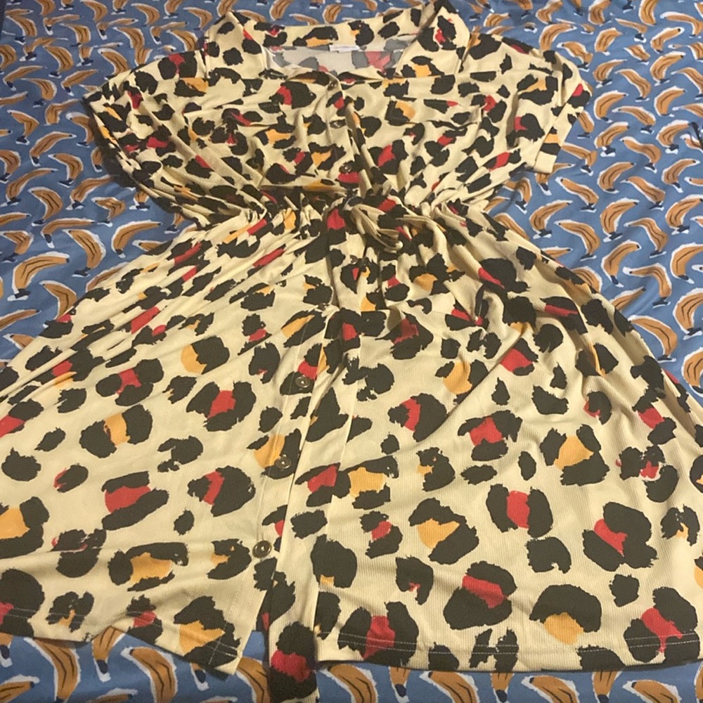 Retro Pin Up Style Dress Womens Size 3XL Leopard print button up adjustable